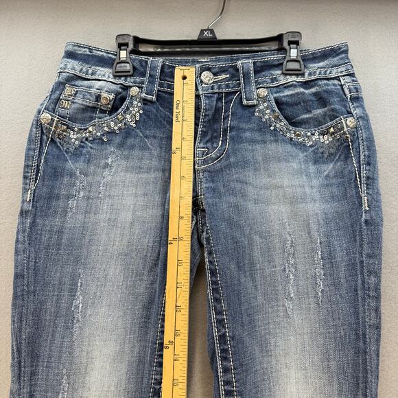 Miss Me Jeans Women's 27x31 (4) Blue Bootcut Rhinestone Pocket Flaps Studding - Picture 14 of 16